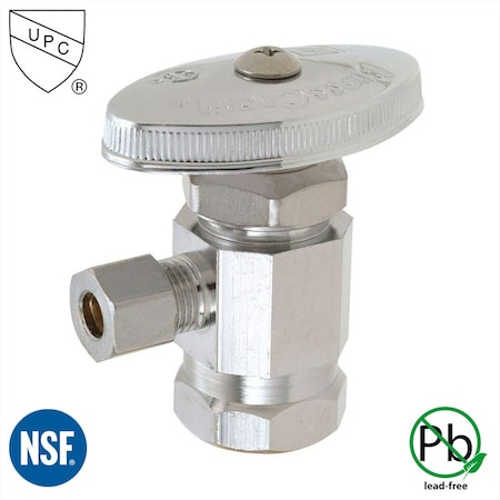 Thrifco Plumbing 1/2 Inch FIP x 1/4 Inch Comp Multi Turn Brass Angle Stop Valve 4405458